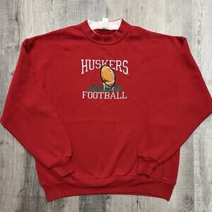 VTG Nebraska Cornhuskers College Sweatshirt Red 90s Huskers Football Crewneck XL